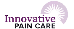 Logo for Innovative Pain Care with a purple sunburst design in the background. The word Innovative is in purple and Pain Care is in black bold text beneath it.